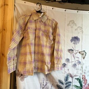 Women's Plaid Button-Down Shirt - Yellow and Purple